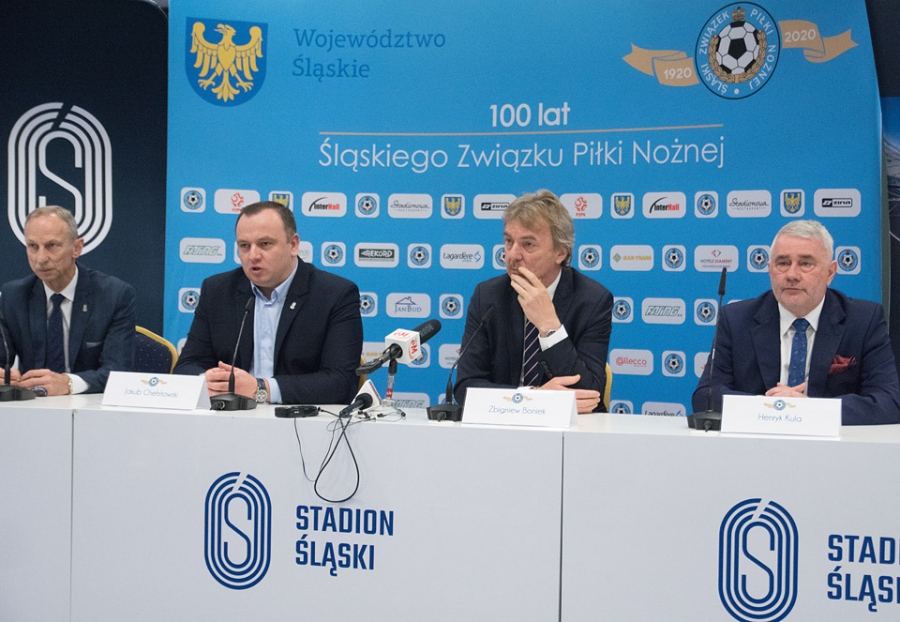 Konferencja prasowa na Stadionie Śląskim z udziałem prezesa PZPN Zbigniewa Bońka