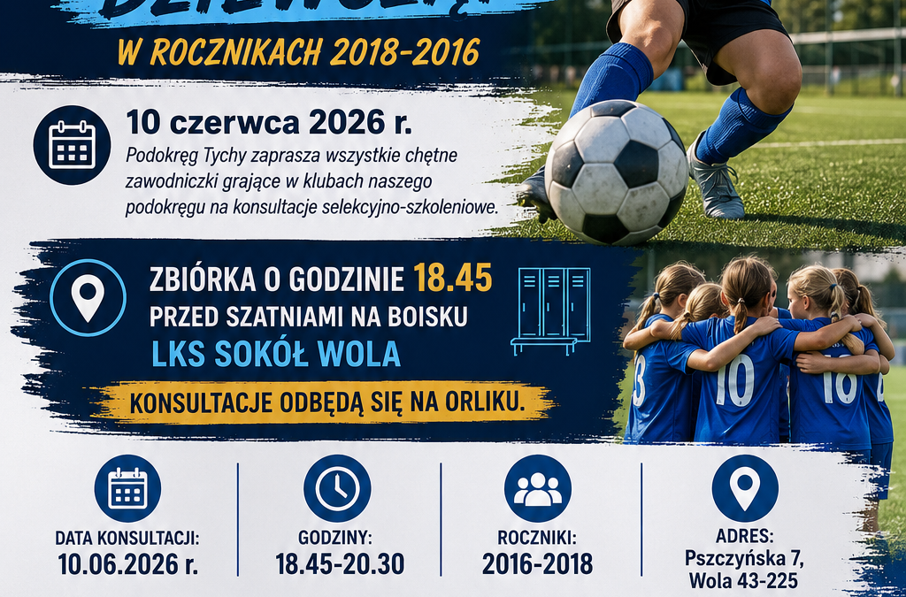 Konsultacje Kadry Podokręgu Tychy dziewcząt w&nbsp;rocznikach 2018-2016 ⚽